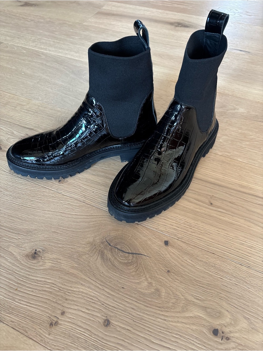 Loeffler Randall Bridget Chelsea Combat Boots, Glossy Embossed Croc, Chunky, 7